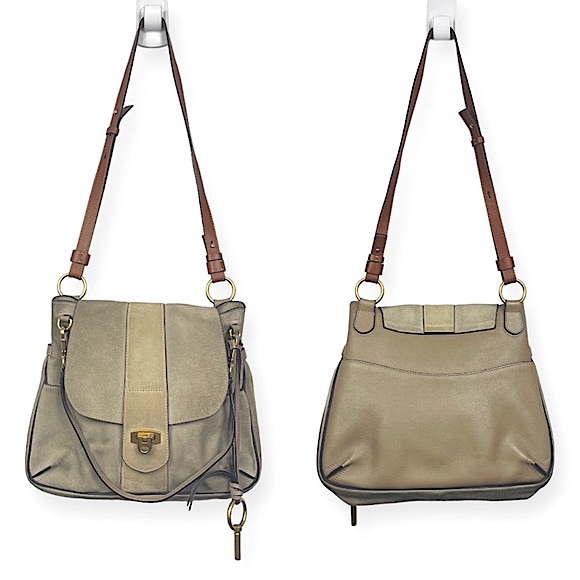 Chloe Lexa Crossbody Bag Suede Leather Medium Flap Key Taupe Beige Gray Boho - Picture 4 of 16